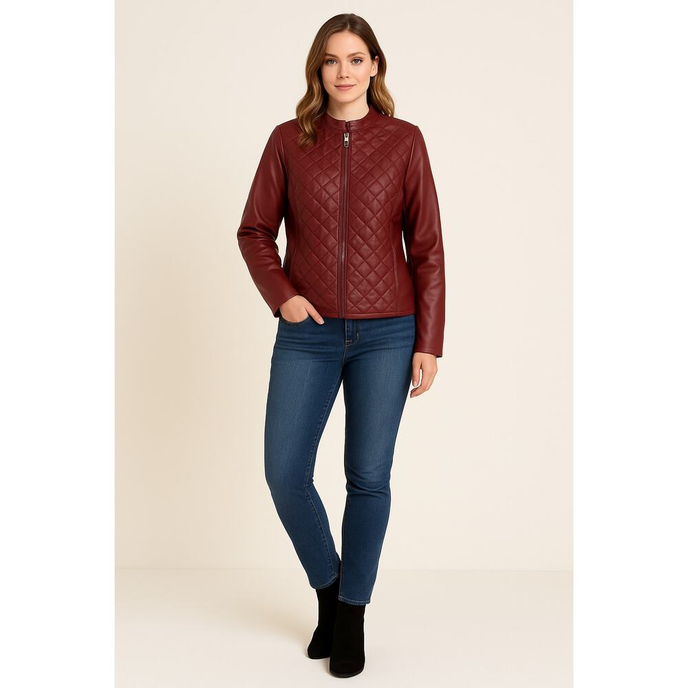 Siena Studio Size L Faux Leather Jacket Beautiful Dark Red Color